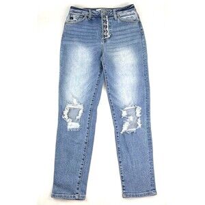 KanCan Estilo High Rise Distressed Tapered Jeans Sz 5/26 Style# KC8580M 26x27.5